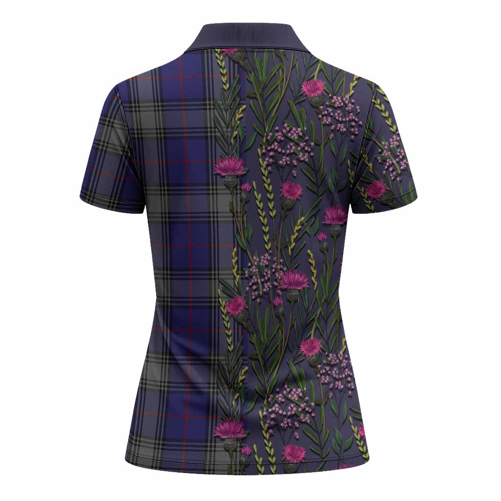 Kinnaird Family Crest Tartan Women Polo Shirt Scottish Thistle Flower Pattern Half Style - Tartan Vibes Clothing