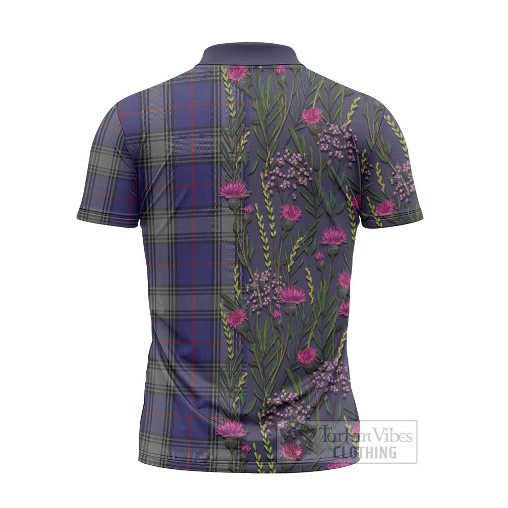 Kinnaird Family Crest Tartan Zipper Polo Shirt Scottish Thistle Flower Pattern Half Style - Tartan Vibes Clothing