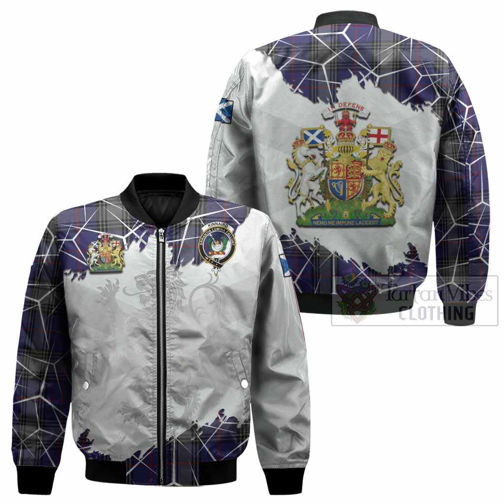 Kinnaird Tartan Bomber Jacket with Family Crest and Lion Rampant Grunge Style