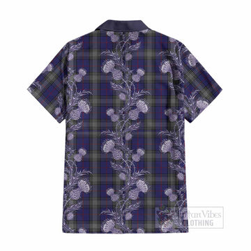 Kinnaird Tartan Cotton Hawaiian Shirt Seamless Scottish Thistle Flowers