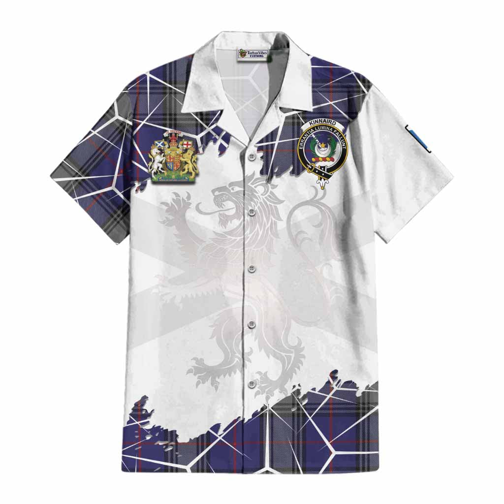 Kinnaird Tartan Cotton Hawaiian Shirt with Family Crest and Lion Rampant Grunge Style