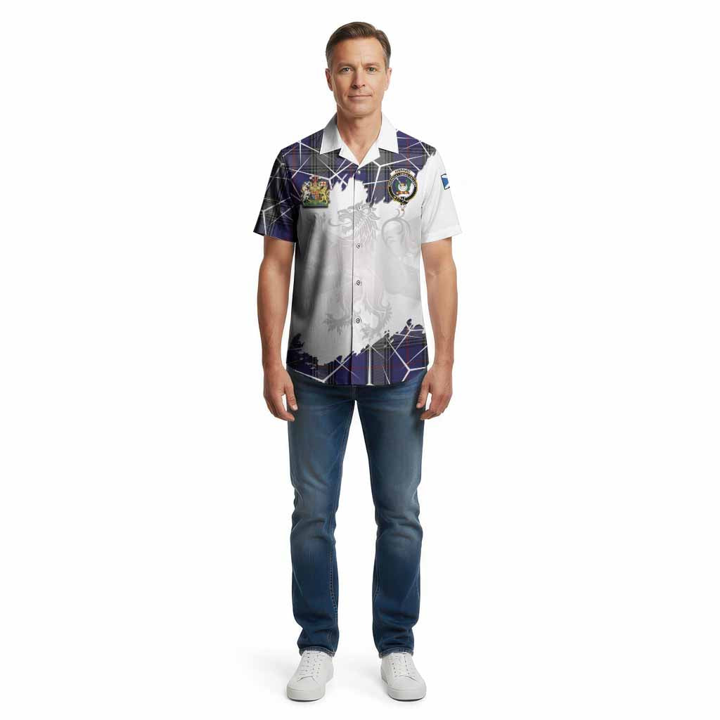 Kinnaird Tartan Cotton Hawaiian Shirt with Family Crest and Lion Rampant Grunge Style