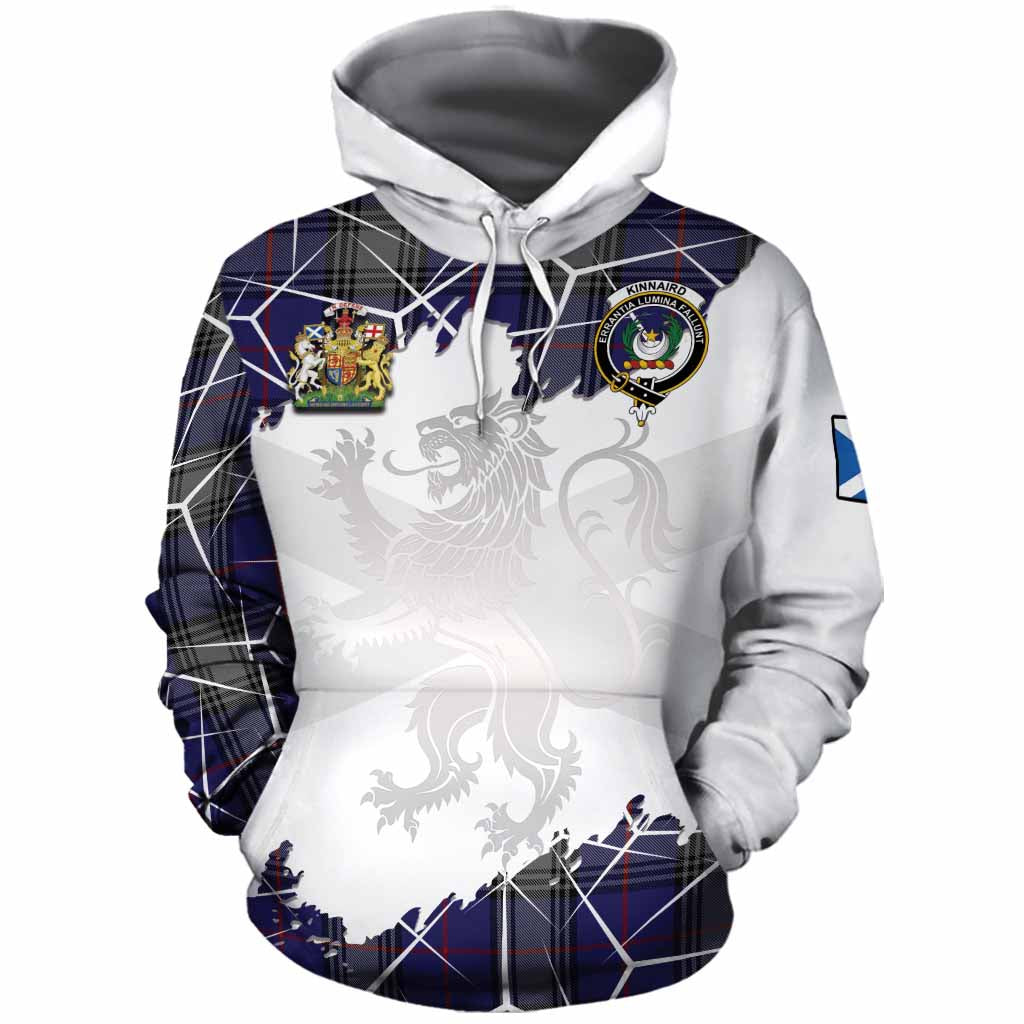Kinnaird Tartan Cotton Hoodie with Family Crest and Lion Rampant Grunge Style