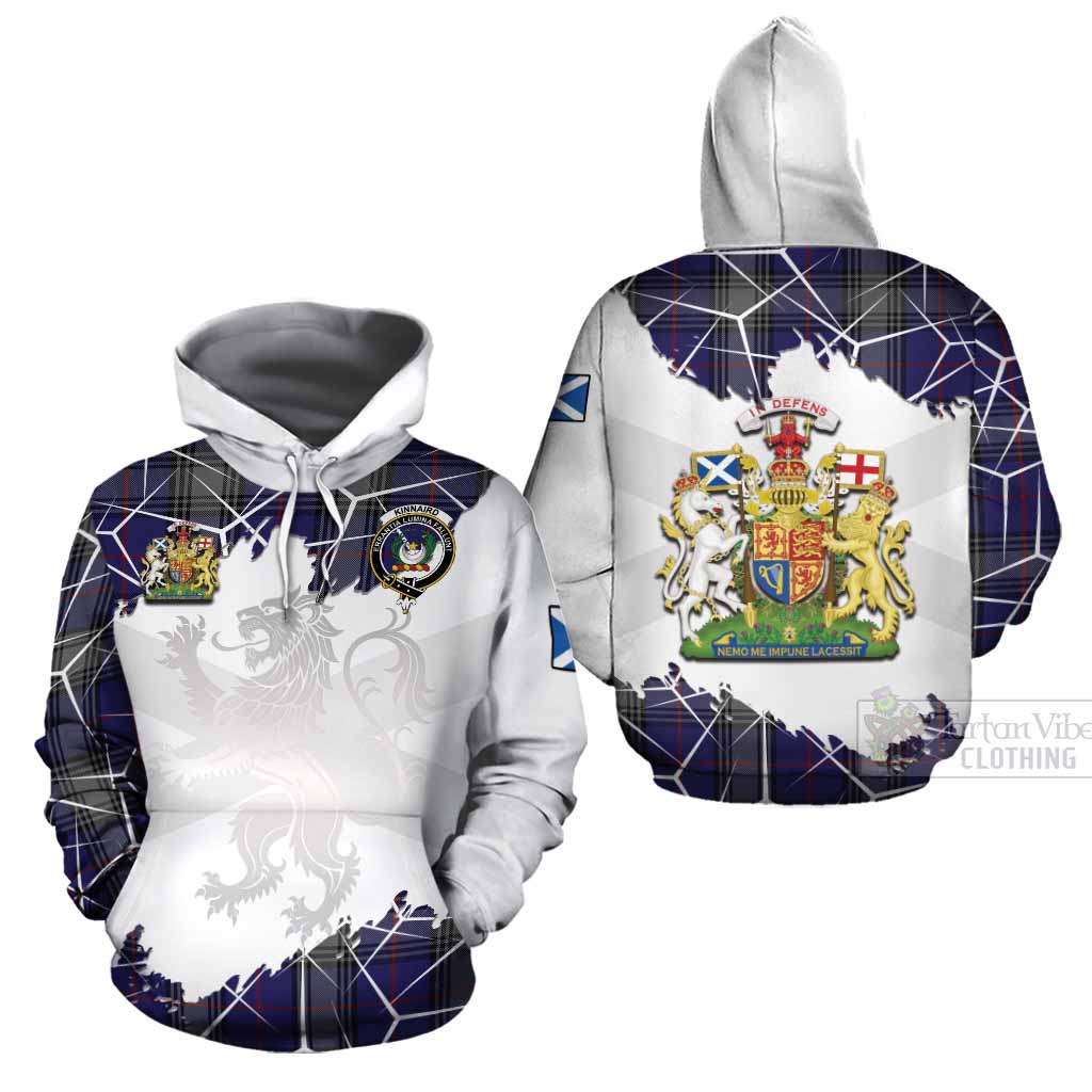 Kinnaird Tartan Cotton Hoodie with Family Crest and Lion Rampant Grunge Style