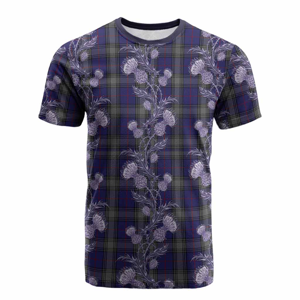 Kinnaird Tartan Cotton T-shirt Seamless Scottish Thistle Flowers