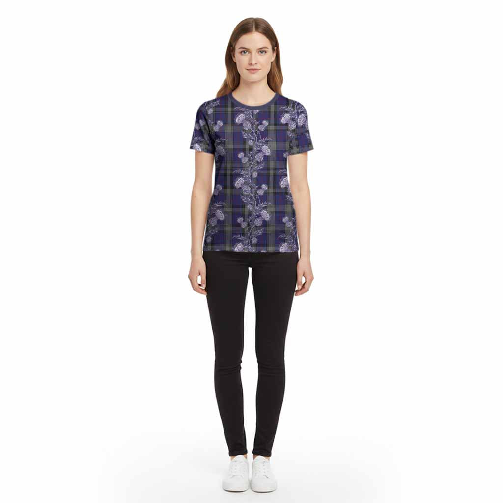 Kinnaird Tartan Cotton T-shirt Seamless Scottish Thistle Flowers