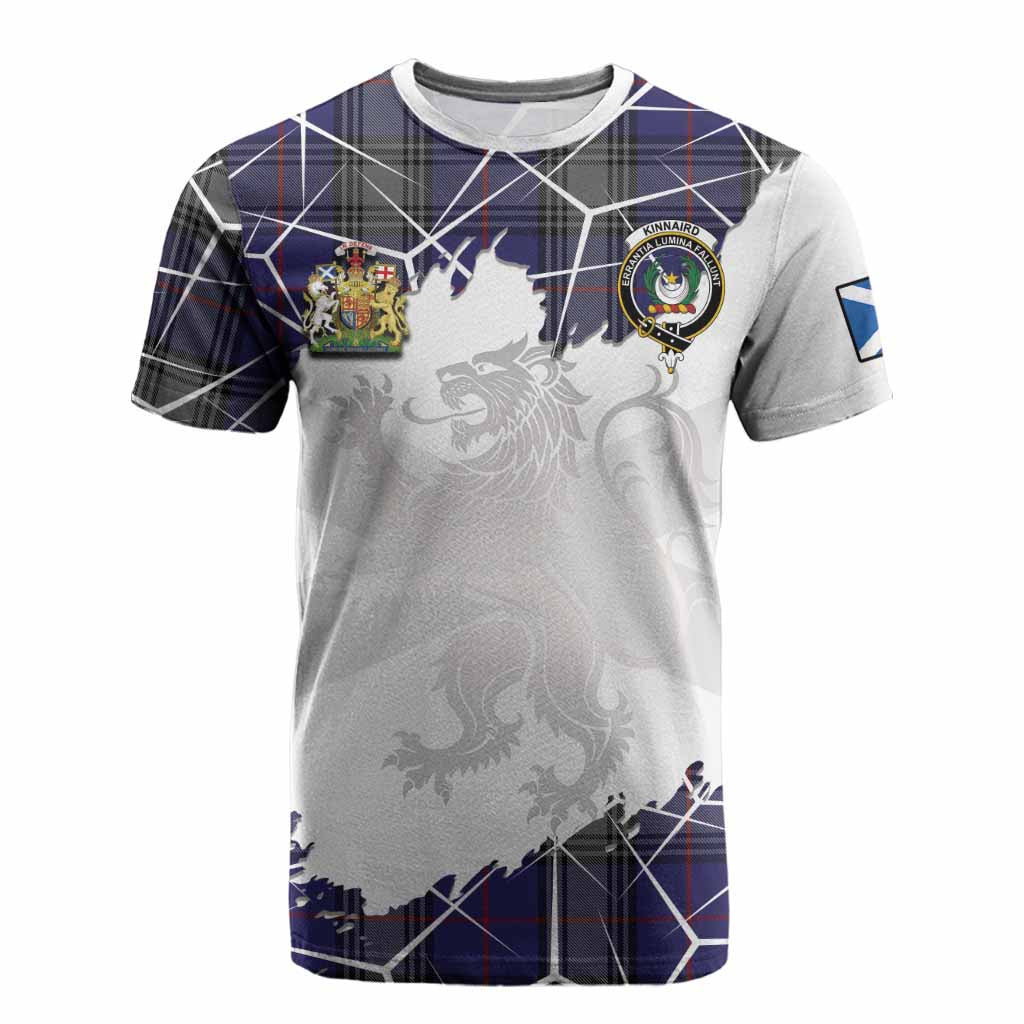 Kinnaird Tartan Cotton T-shirt with Family Crest and Lion Rampant Grunge Style