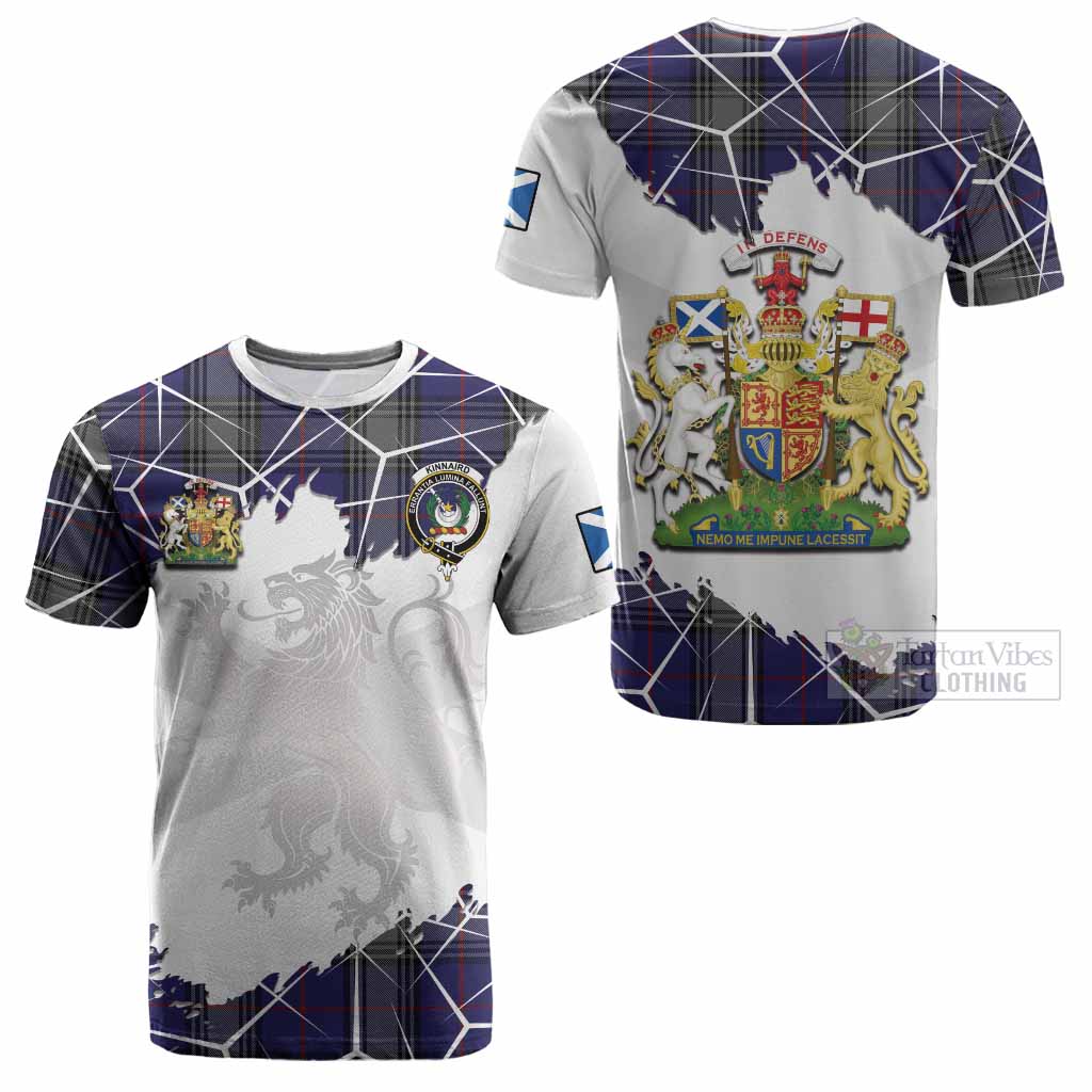 Kinnaird Tartan Cotton T-shirt with Family Crest and Lion Rampant Grunge Style