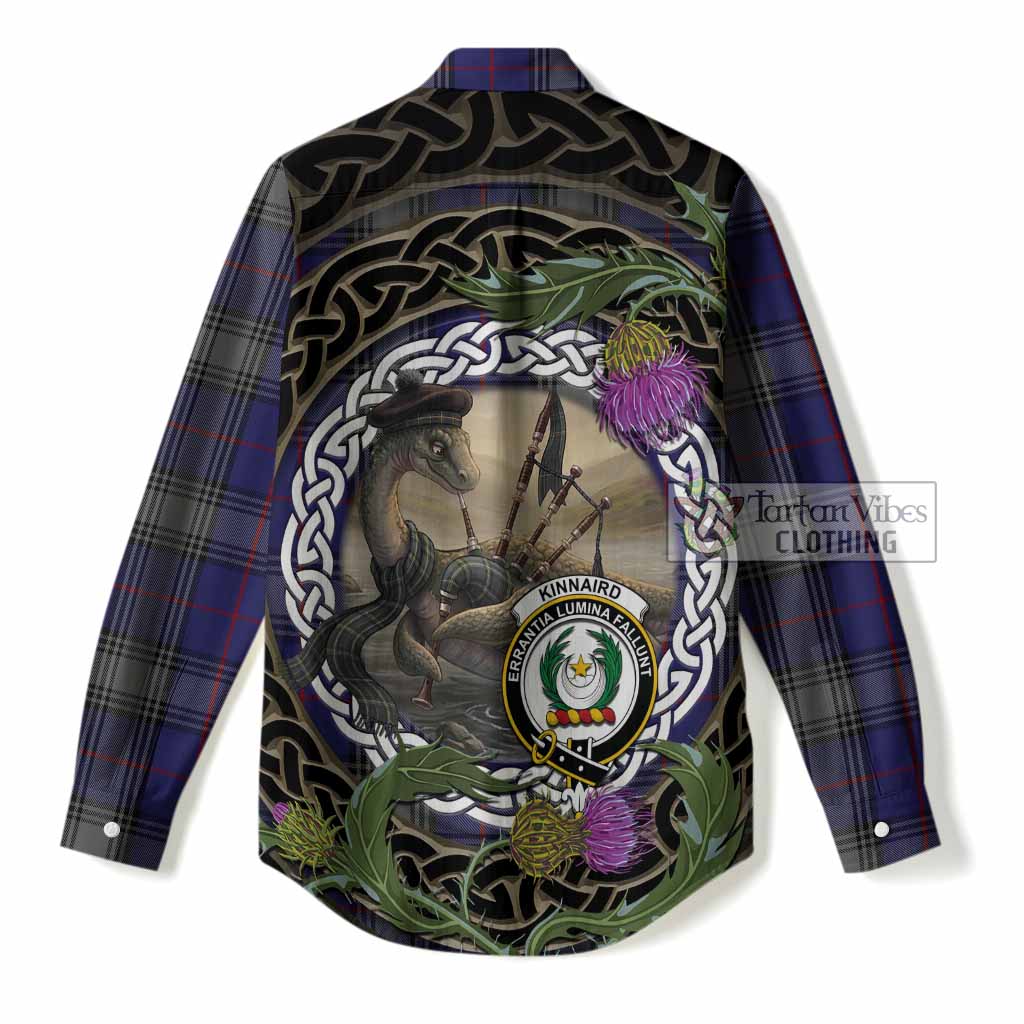 Kinnaird Tartan Crest Bagpipe Nessie Women Casual Shirt Scottish Loch Ness Monster Celtic Thistle