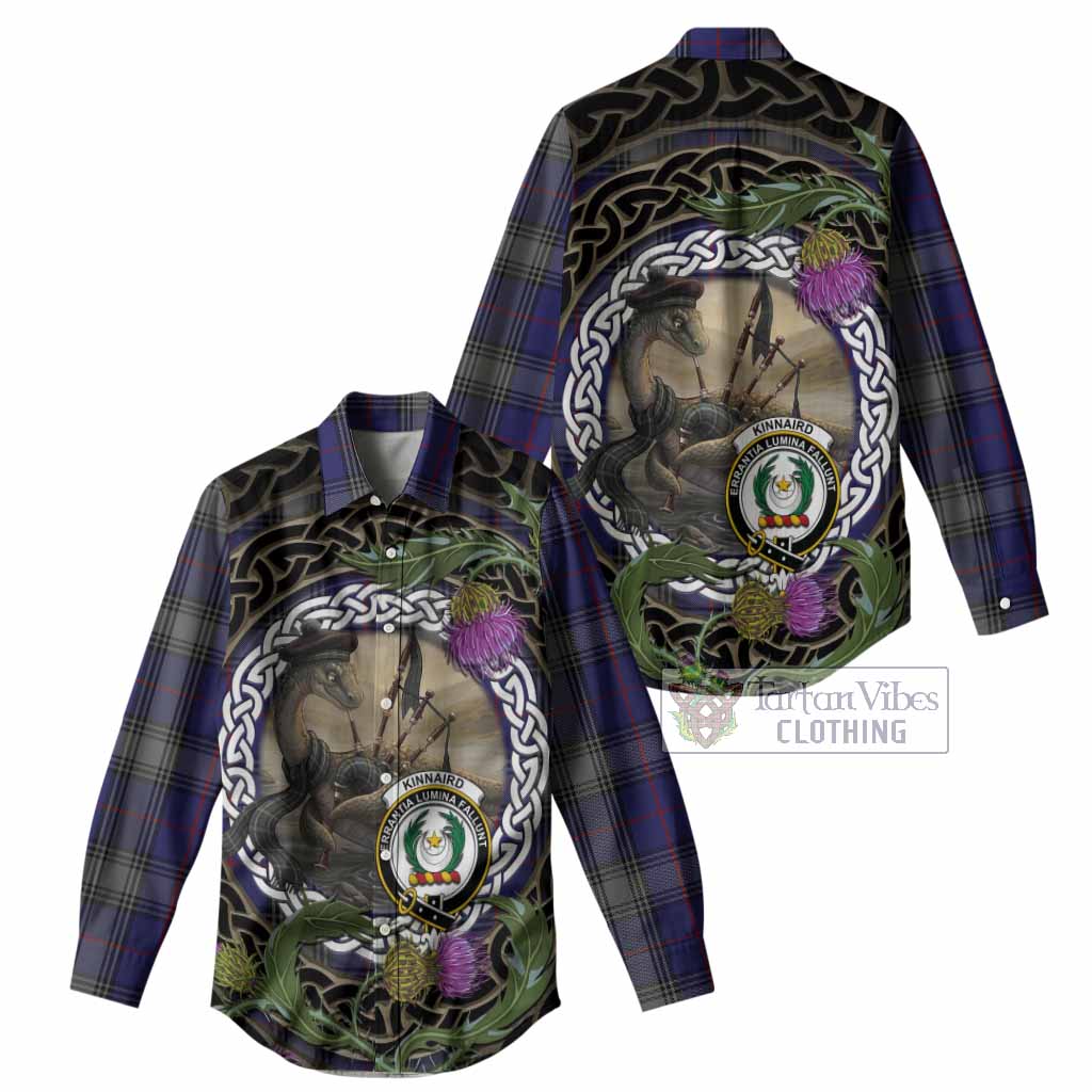 Kinnaird Tartan Crest Bagpipe Nessie Women Casual Shirt Scottish Loch Ness Monster Celtic Thistle