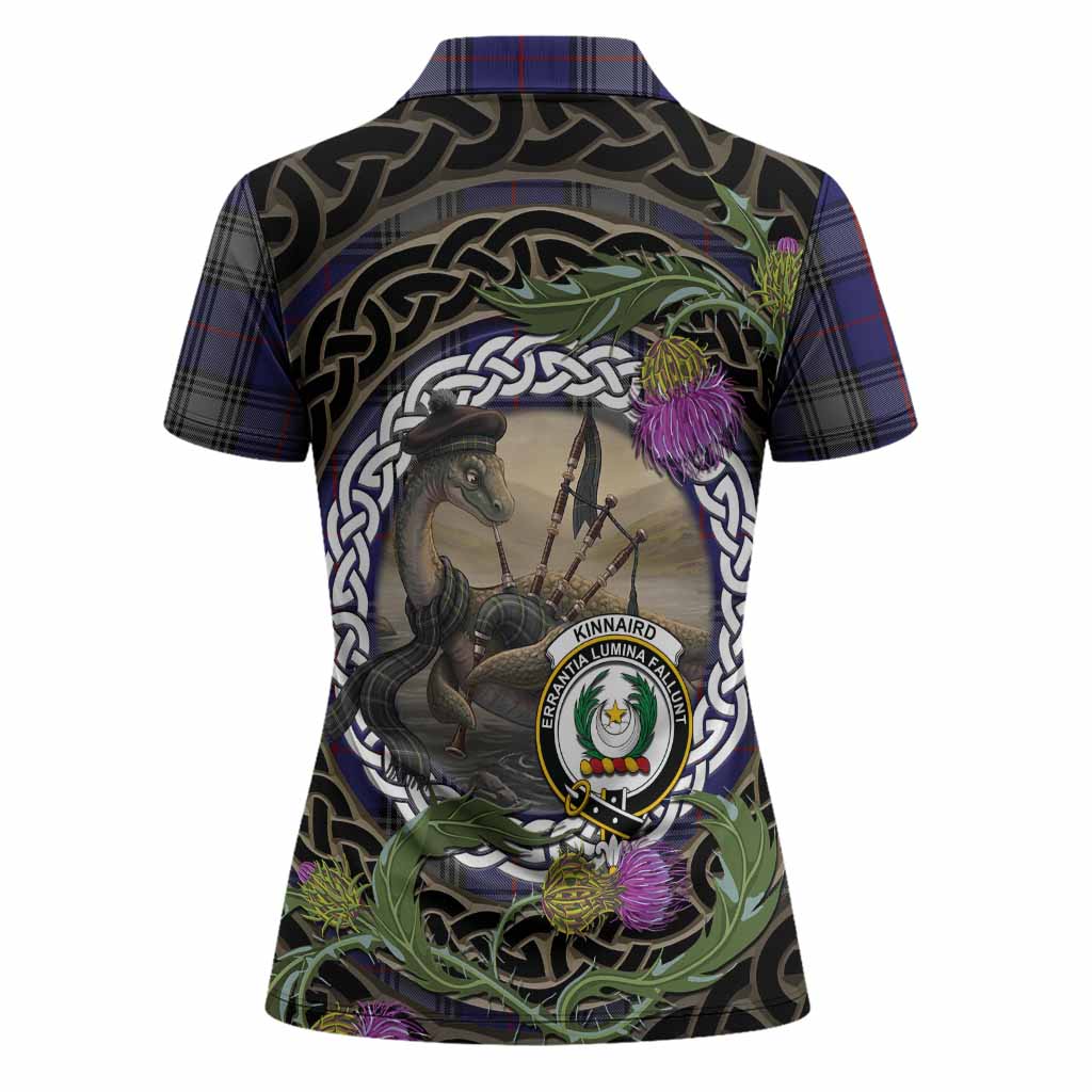 Kinnaird Tartan Crest Bagpipe Nessie Women Polo Shirt Scottish Loch Ness Monster Celtic Thistle
