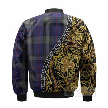 Kinnaird Tartan Crest Bomber Jacket Celtic Knot and Triple Trickle Spiral Symbols