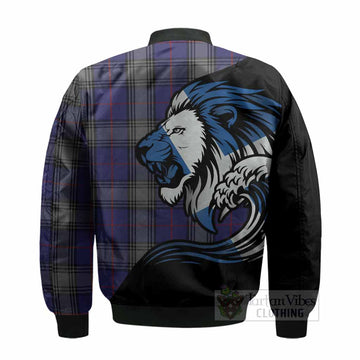 Kinnaird Tartan Crest Bomber Jacket Scottish Golden Lions Wave Flow