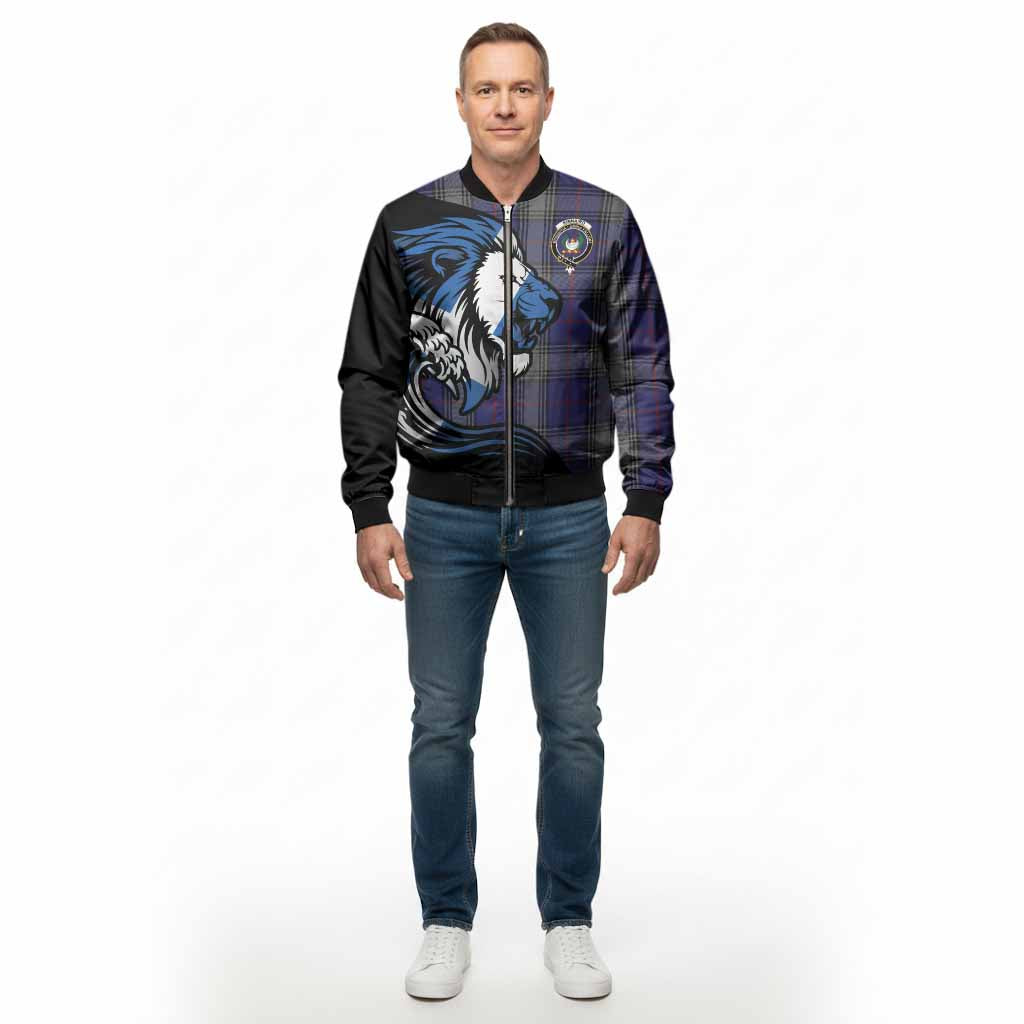 Kinnaird Tartan Crest Bomber Jacket Scottish Golden Lions Wave Flow