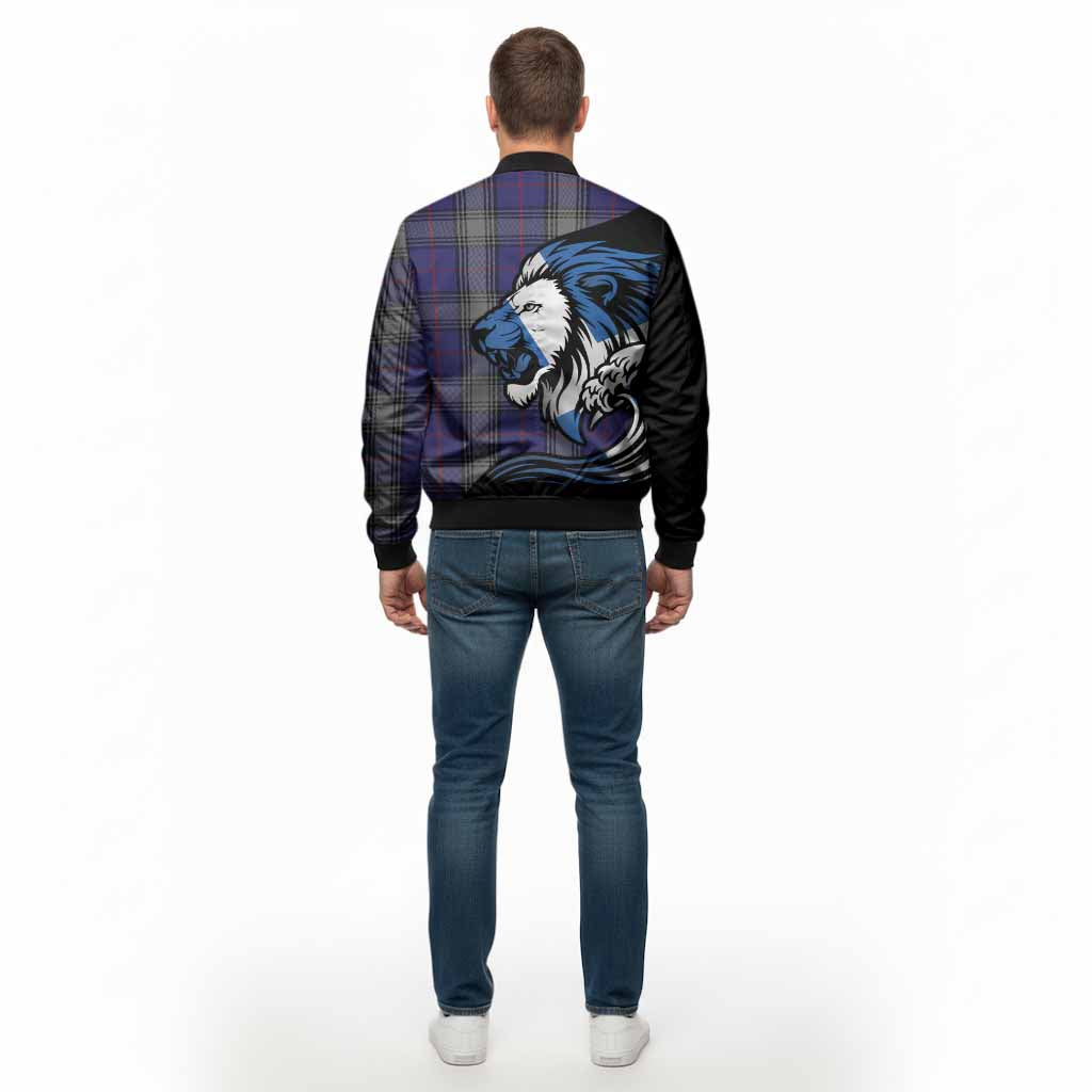 Kinnaird Tartan Crest Bomber Jacket Scottish Golden Lions Wave Flow