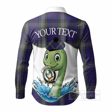 Kinnaird Tartan Crest Cute Nessie Long Sleeve Button Shirts Scottish Loch Ness Monster
