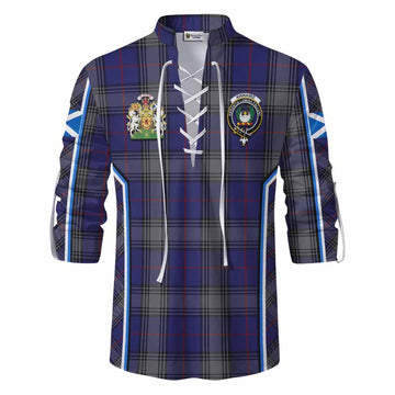 Kinnaird Tartan Crest Ghillie Kilt Shirt Scotland Coat of Arm Flag Style