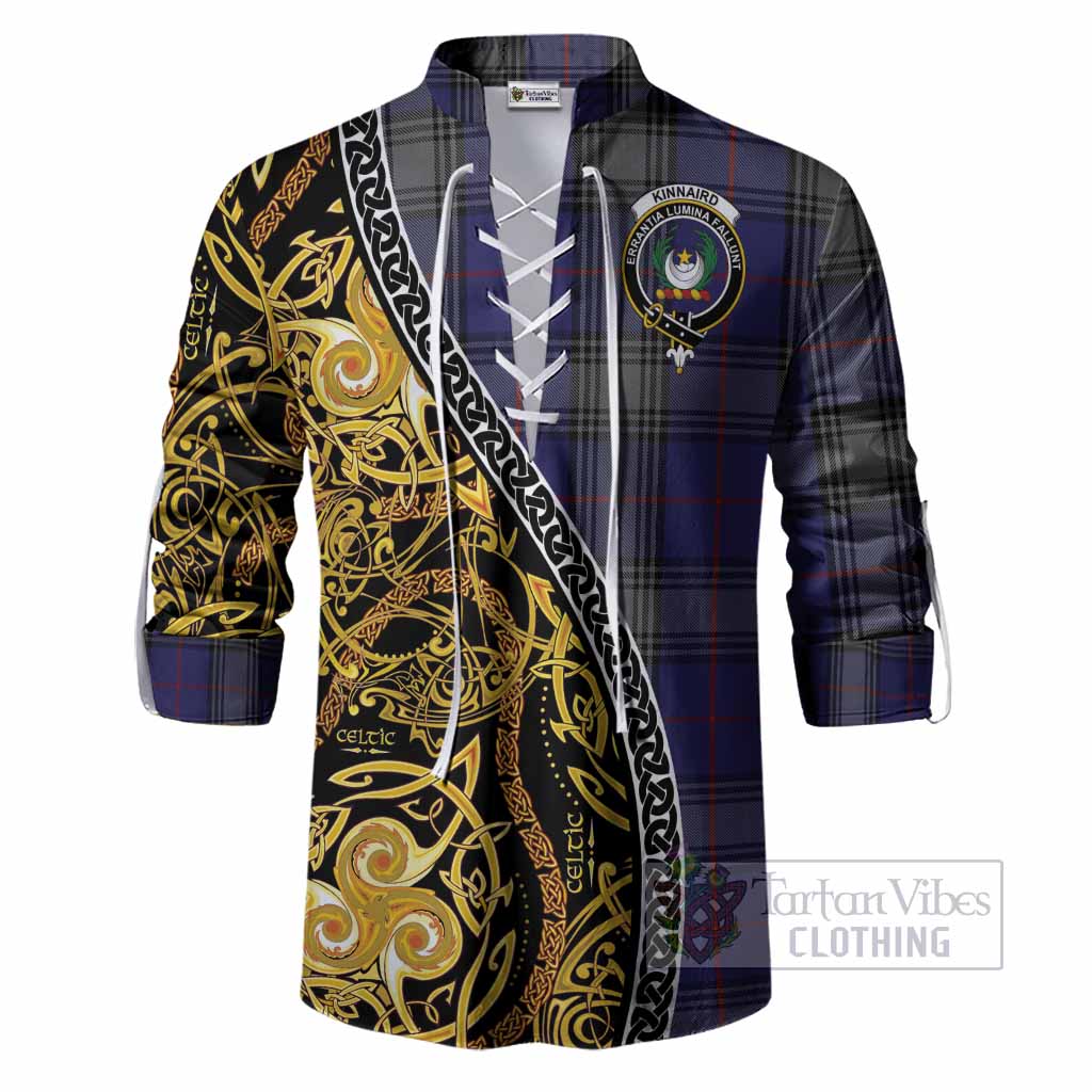 Kinnaird Tartan Crest Ghillie Shirt Celtic Knot and Triple Trickle Spiral Symbols