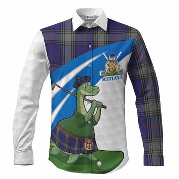 Kinnaird Tartan Crest Golf Nessie Long Sleeve Button Shirts Loch Ness Monster Sporty Style