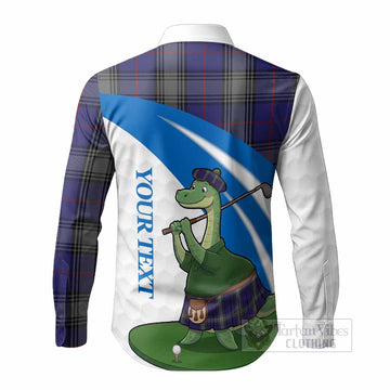 Kinnaird Tartan Crest Golf Nessie Long Sleeve Button Shirts Loch Ness Monster Sporty Style