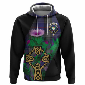 Kinnaird Tartan Crest Hoodie Celtic Cross Thistle Flowers