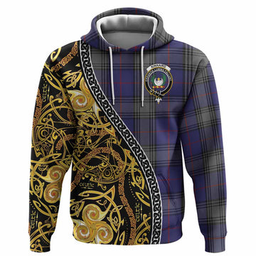 Kinnaird Tartan Crest Hoodie Celtic Knot and Triple Trickle Spiral Symbols