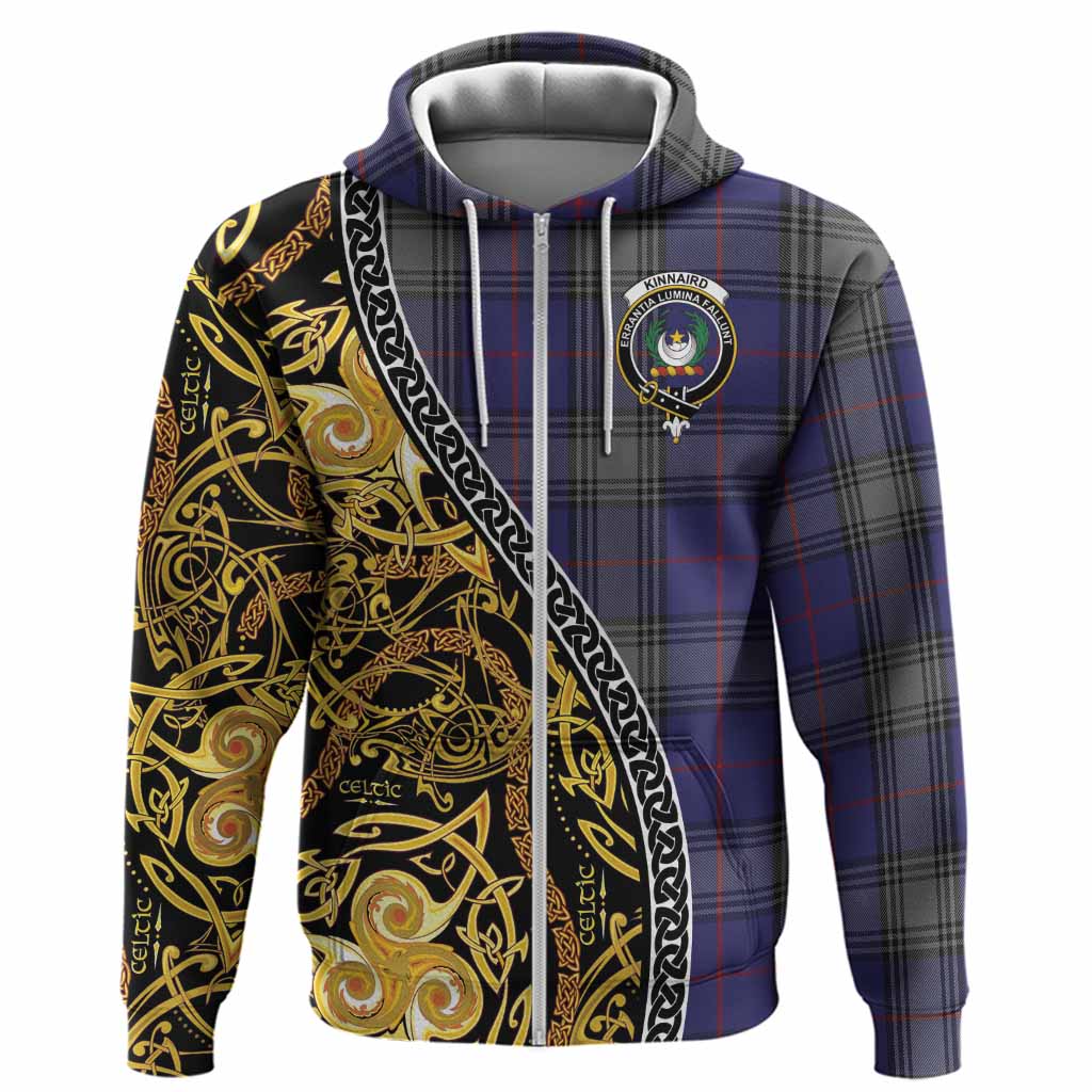 Kinnaird Tartan Crest Hoodie Celtic Knot and Triple Trickle Spiral Symbols