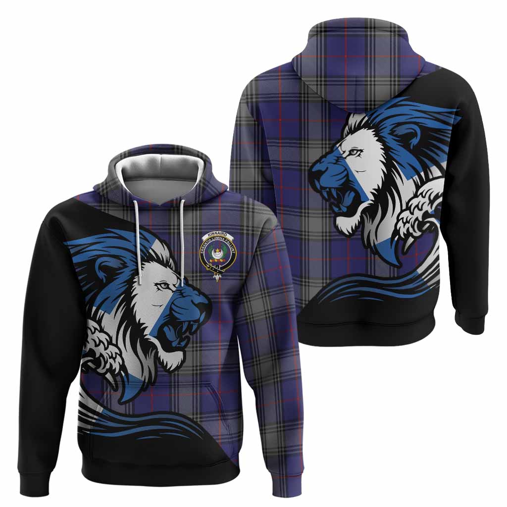 Kinnaird Tartan Crest Hoodie Scottish Golden Lions Wave Flow
