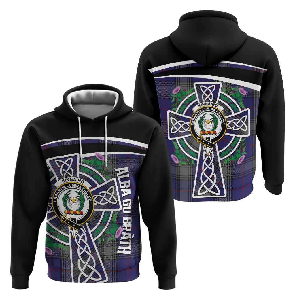 Kinnaird Tartan Crest Hoodie Scottish Thistle Celtic Cross Alba Gu Brath