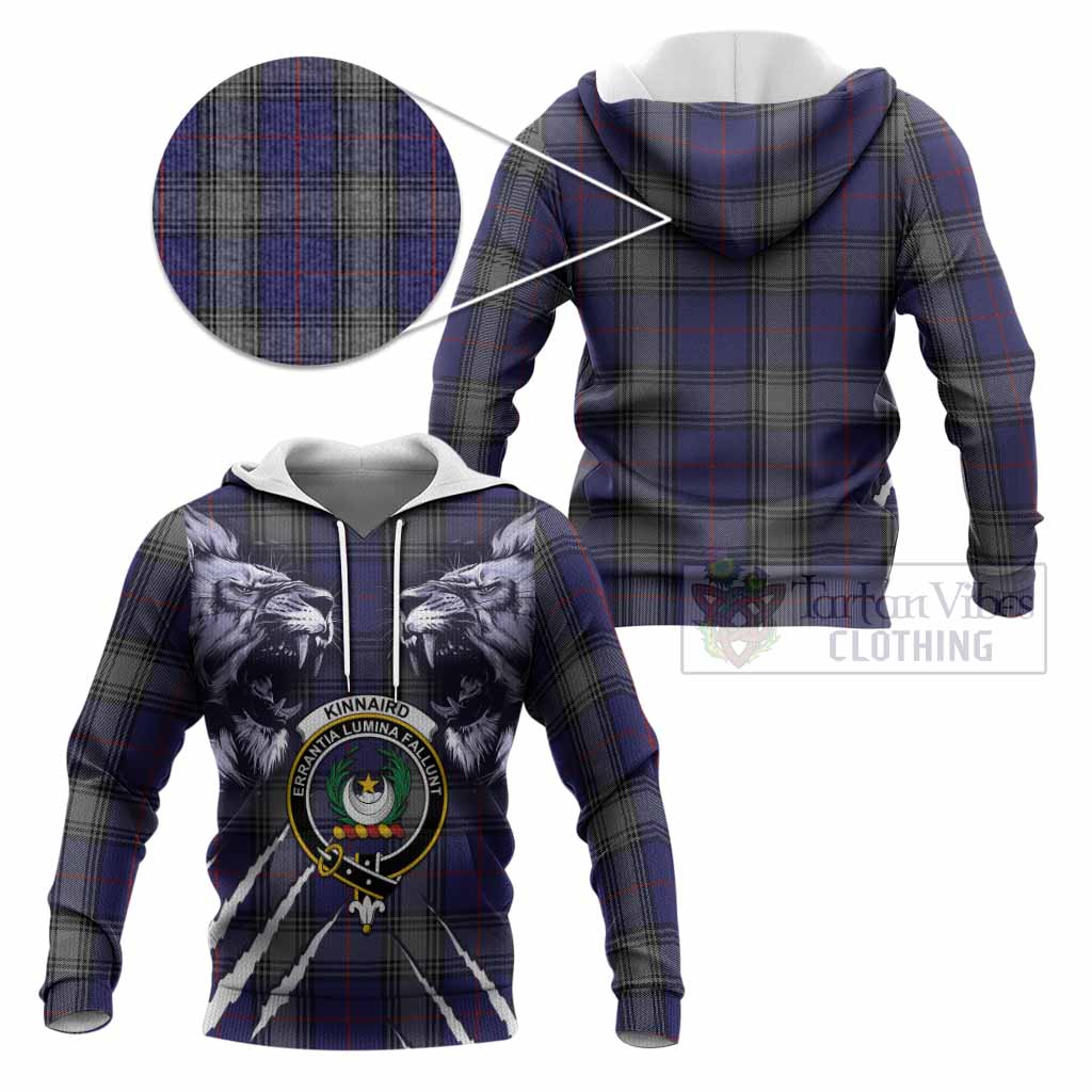 Kinnaird Tartan Crest Knitted Hoodie Ferocious Lion Style