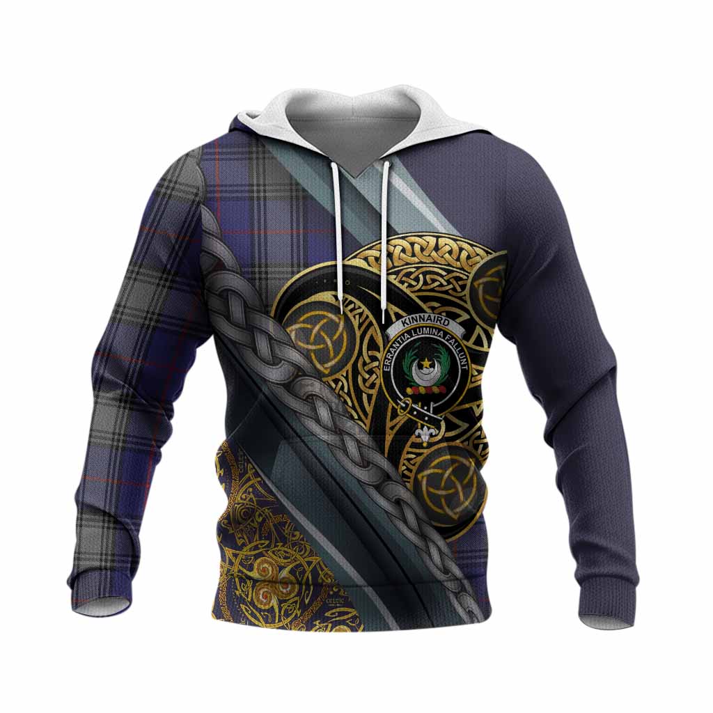 Kinnaird Tartan Crest Knitted Hoodie Scottish Triskele Celtic