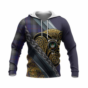 Kinnaird Tartan Crest Knitted Hoodie Scottish Triskele Celtic