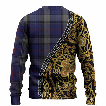 Kinnaird Tartan Crest Knitted Sweater Celtic Knot and Triple Trickle Spiral Symbols