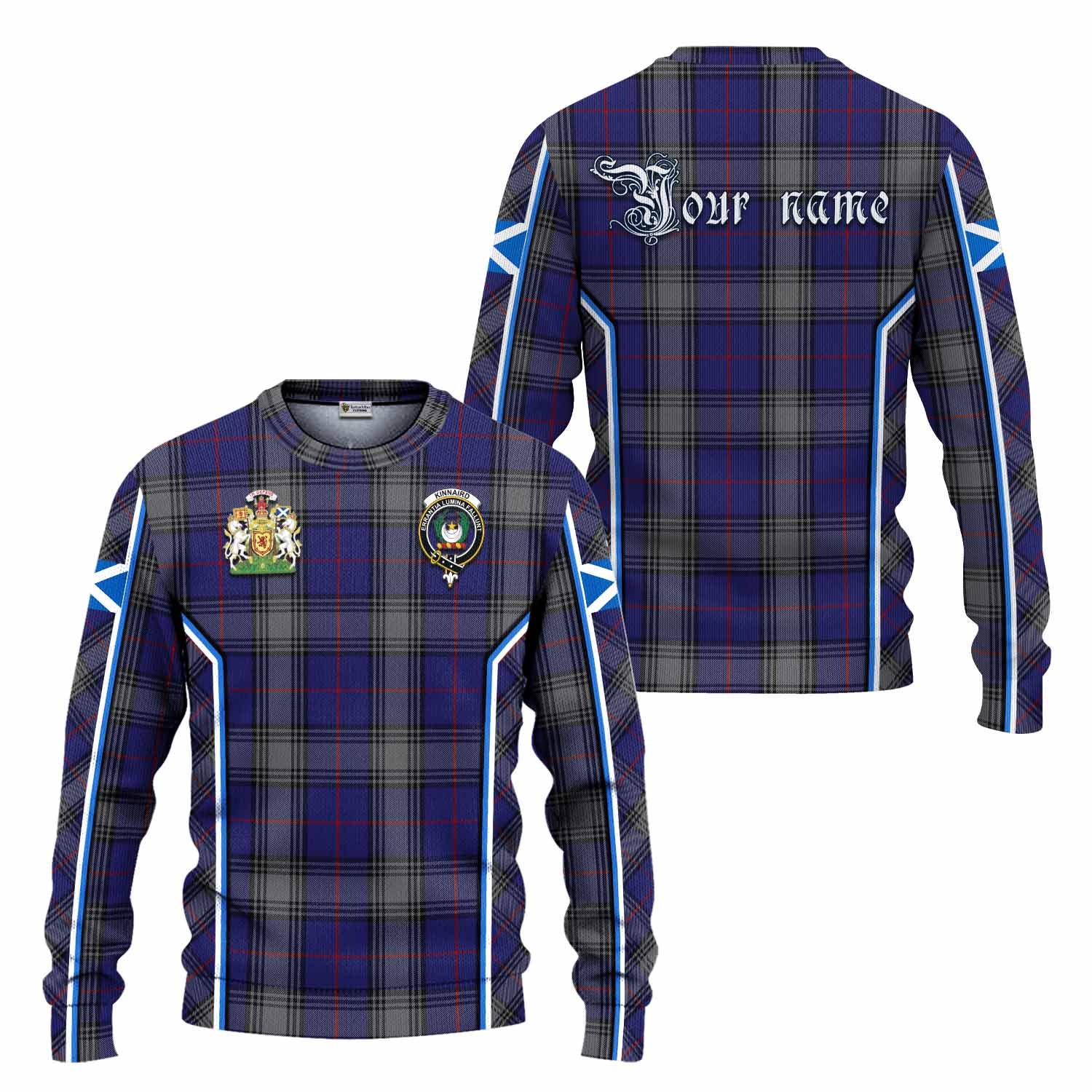 Kinnaird Tartan Crest Knitted Sweater Scotland Coat of Arm Flag Style - Tartan Vibes Clothing