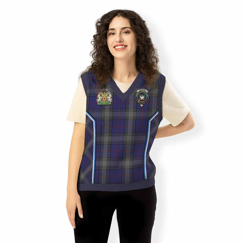 Kinnaird Tartan Crest Knitted V-Neck Vest Scotland Coat of Arm Flag Style - Tartan Vibes Clothing