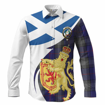 Kinnaird Tartan Crest Lion Rampant Long Sleeve Button Shirts Classic Scottish Style