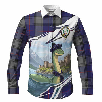 Kinnaird Tartan Crest Loch Ness Monster Scottish Heritage Art Long Sleeve Button Shirts