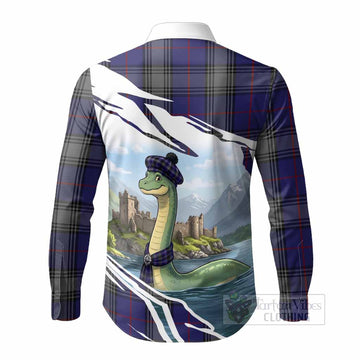 Kinnaird Tartan Crest Loch Ness Monster Scottish Heritage Art Long Sleeve Button Shirts