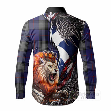 Kinnaird Tartan Crest Long Sleeve Button Shirts Heritage Flag Grunge Celtic Knot and Lion Rampant