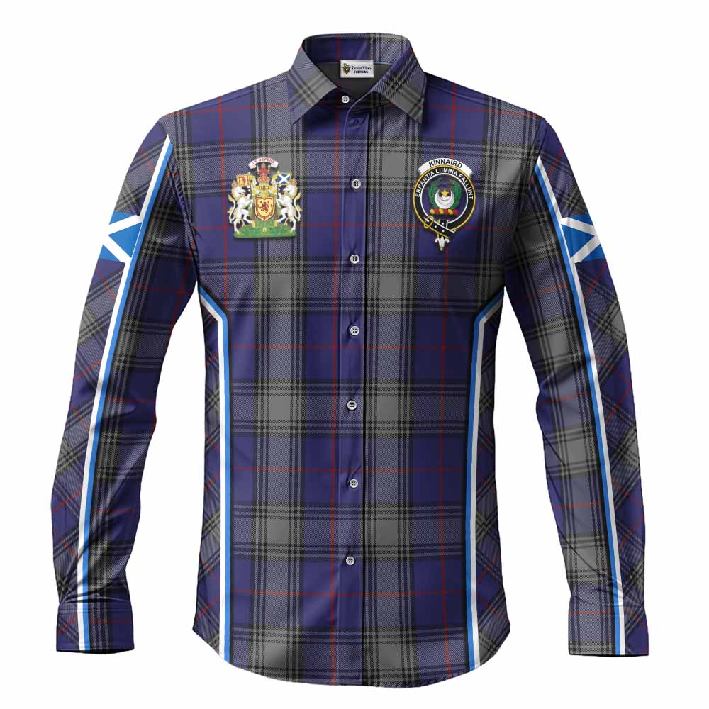 Kinnaird Tartan Crest Long Sleeve Button Shirts Scotland Coat of Arm Flag Style - Tartan Vibes Clothing