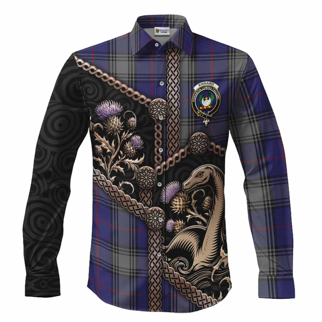 Kinnaird Tartan Crest Long Sleeve Button Shirts Scottish Thistle Loch Ness Monster
