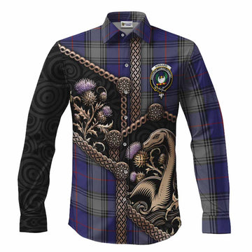 Kinnaird Tartan Crest Long Sleeve Button Shirts Scottish Thistle Loch Ness Monster