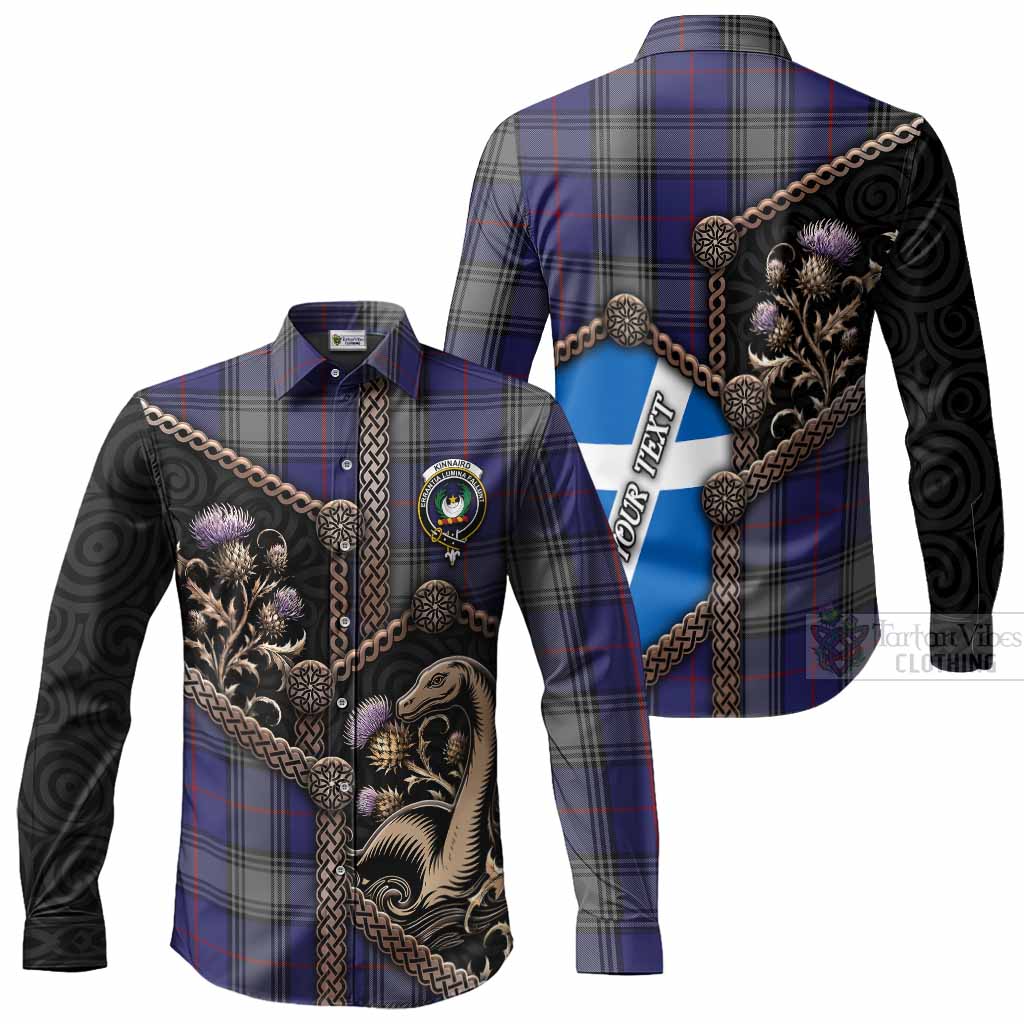 Kinnaird Tartan Crest Long Sleeve Button Shirts Scottish Thistle Loch Ness Monster