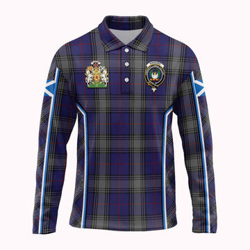 Kinnaird Tartan Crest Long Sleeve Polo Shirt Scotland Coat of Arm Flag Style