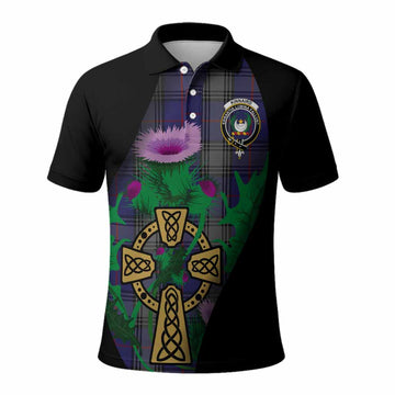 Kinnaird Tartan Crest Polo Shirt Celtic Cross Thistle Flowers