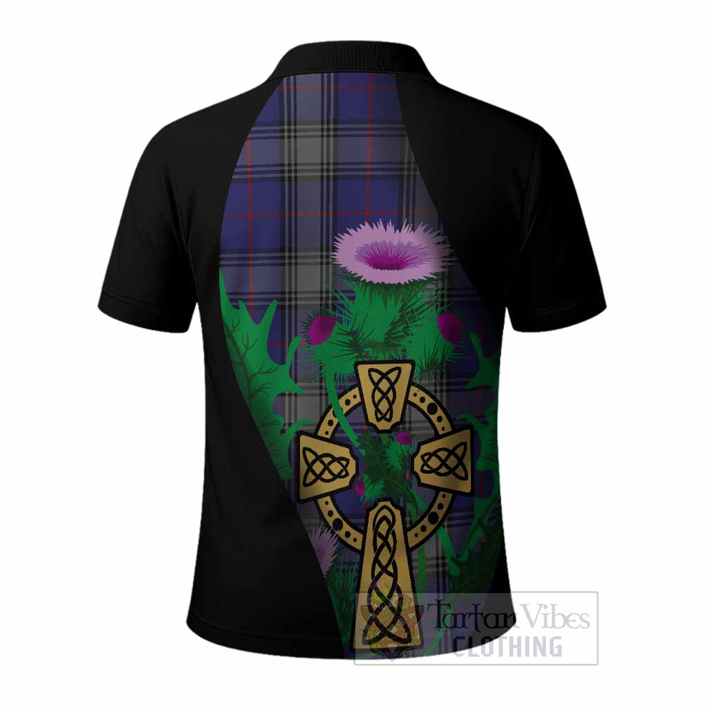 Kinnaird Tartan Crest Polo Shirt Celtic Cross Thistle Flowers