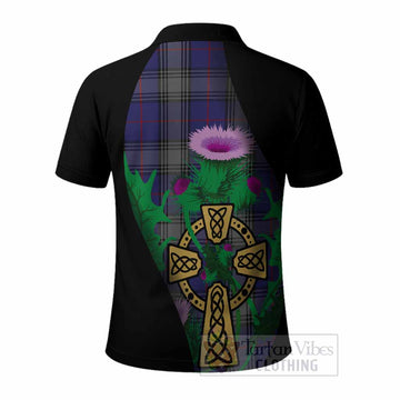 Kinnaird Tartan Crest Polo Shirt Celtic Cross Thistle Flowers