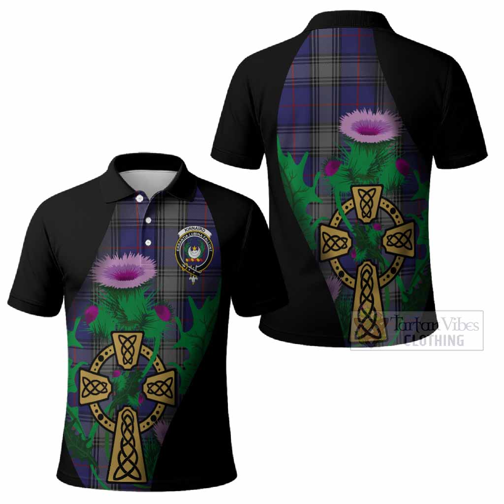 Kinnaird Tartan Crest Polo Shirt Celtic Cross Thistle Flowers