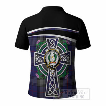 Kinnaird Tartan Crest Polo Shirt Scottish Thistle Celtic Cross Alba Gu Brath