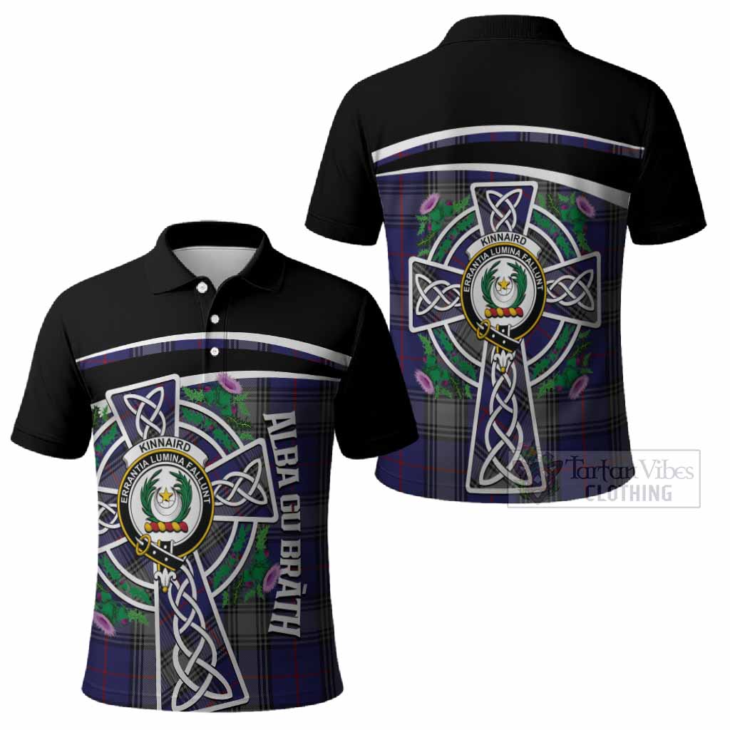 Kinnaird Tartan Crest Polo Shirt Scottish Thistle Celtic Cross Alba Gu Brath
